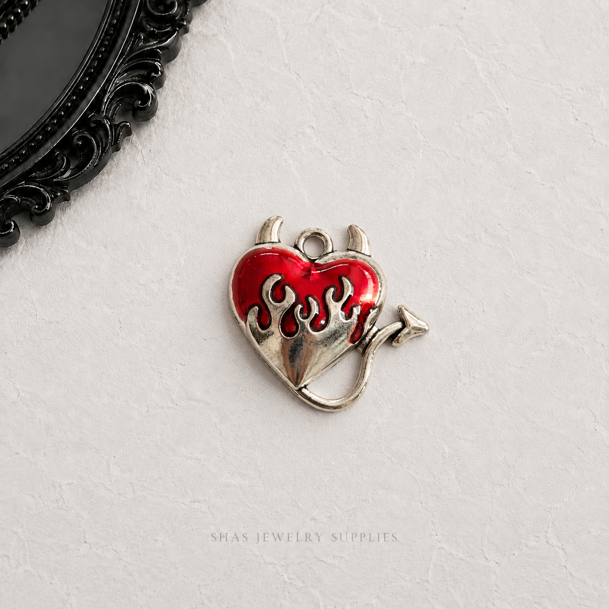 AC02V Red Devil Heart Gothic Charm ( 1 pc ) High Quality Alloy