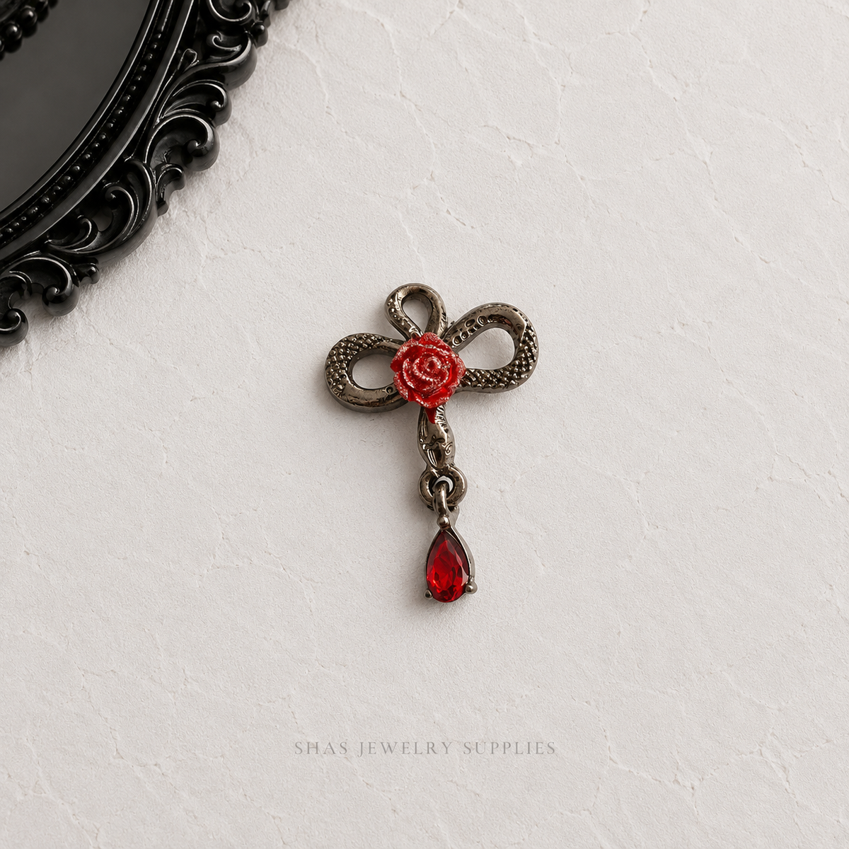 AC03F Snake and Rose Gothic Charm ( 1 pc ) High Quality Alloy