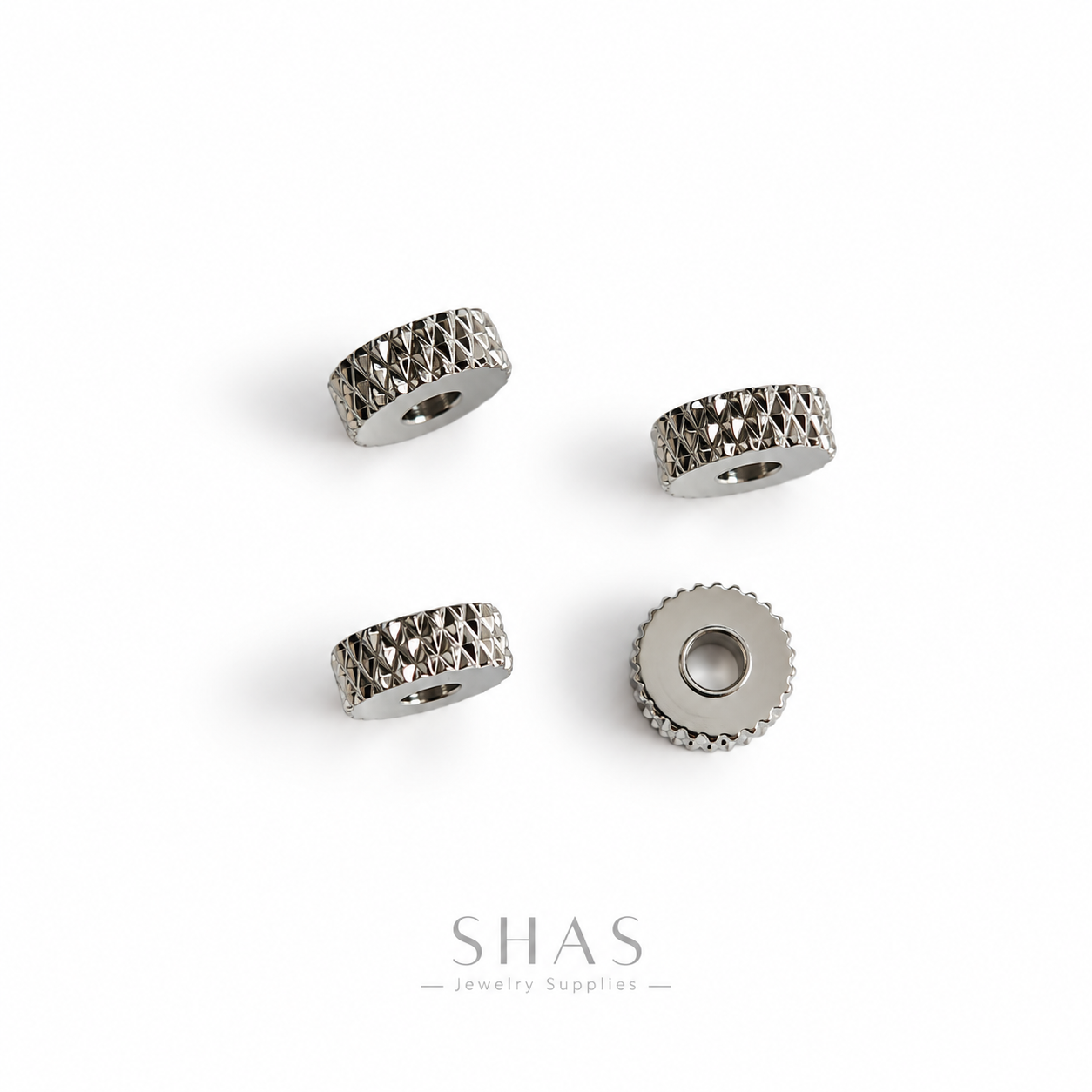 SSB10 Flat Gear Spacer Bead Silver ( 1 pc ) PVD Plated