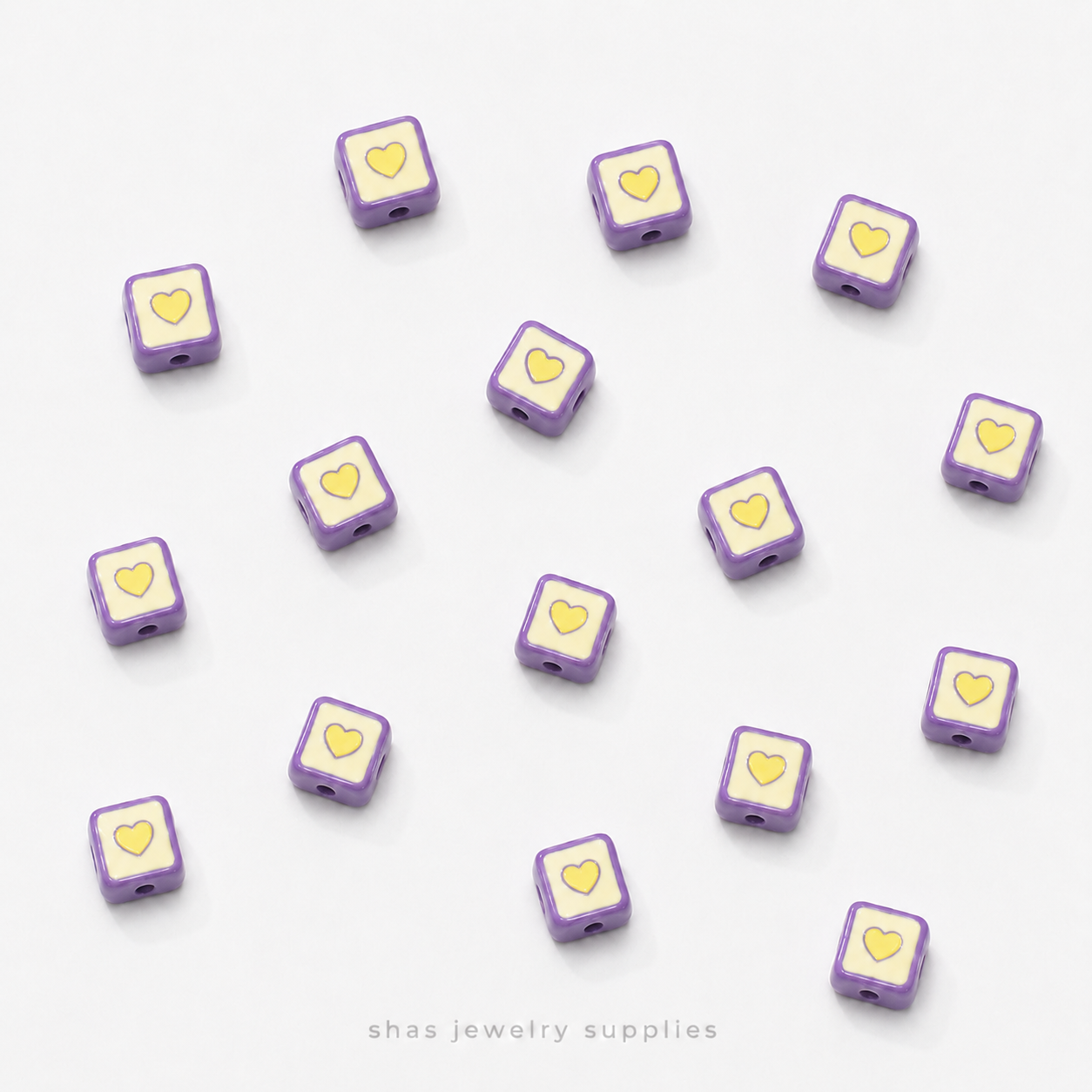 APB08D Square Heart Alloy Printed Bead ( 1 pc )
