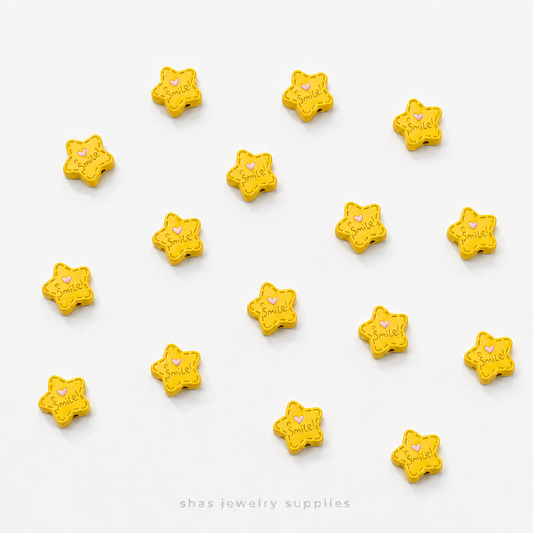APB07 Smile Star Alloy Printed Bead ( 1 pc )