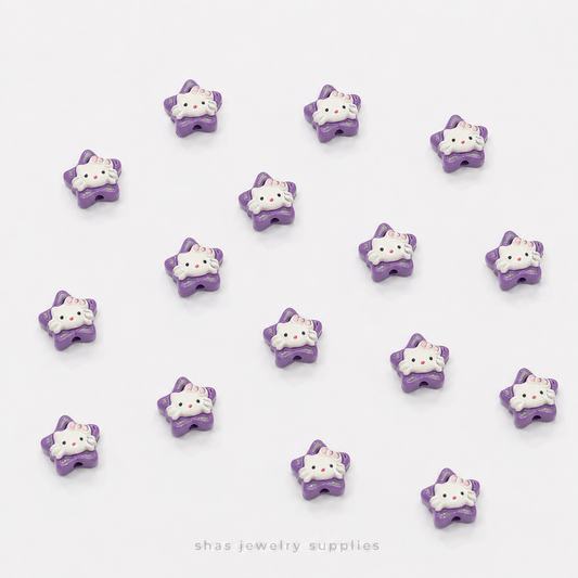 APB08C Star Kitty Alloy Printed Bead ( 1 pc )