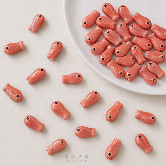 PCB07 Fish Electroplated Ceramic Bead ( 1 pc ) Porcelian Ceramic