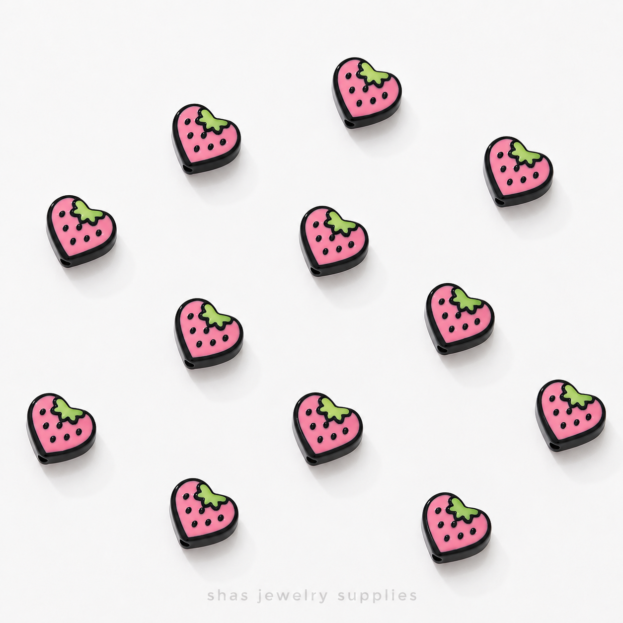 APB04 Strawberry Heart Alloy Printed Bead ( 1 pc )