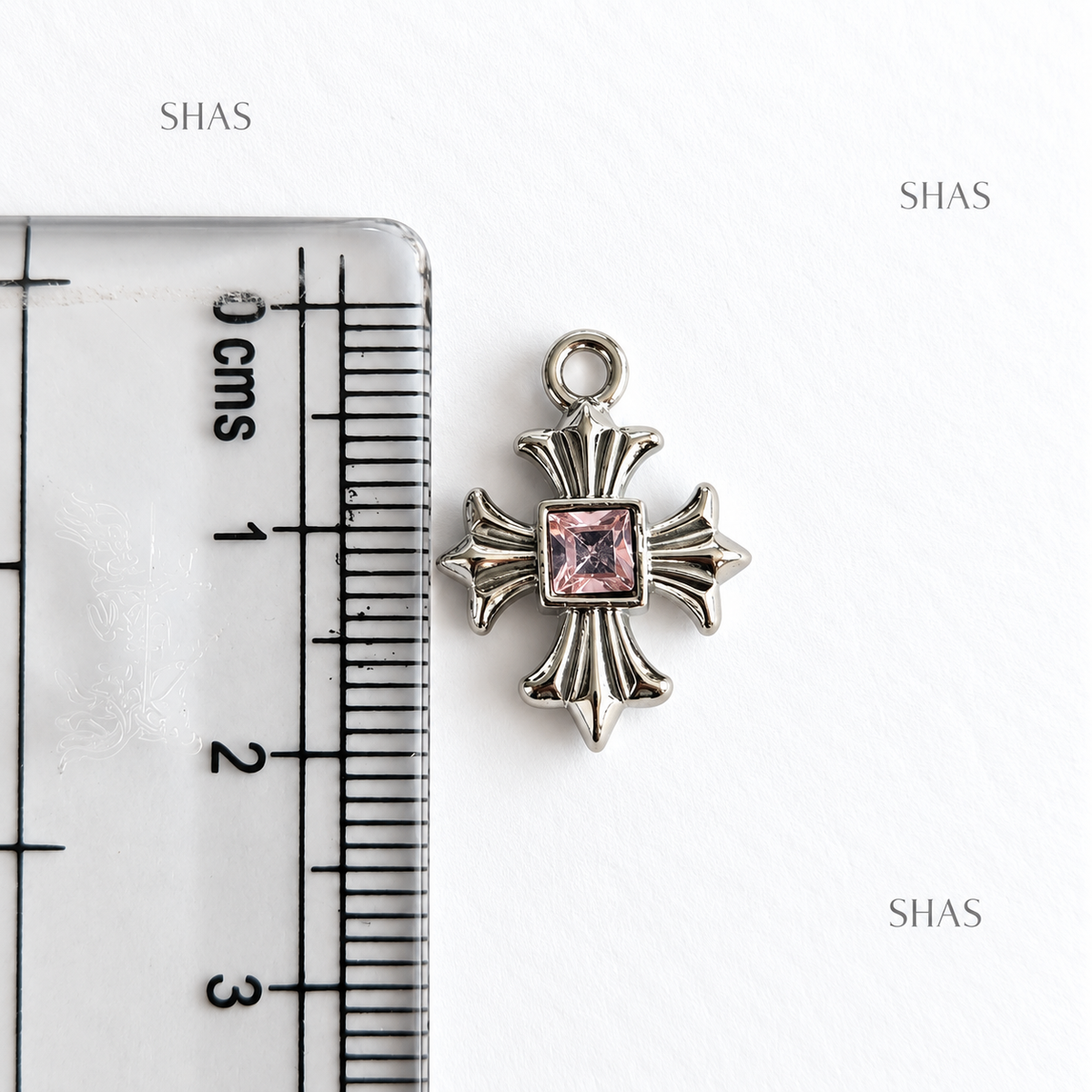 AC08 Pink Zircon Cross Y2K Alloy Charm ( 1 pc )