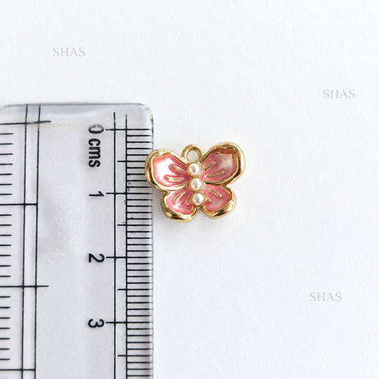 AC10 Butterfly with Pearls Y2K Alloy Charm ( 1 pc )