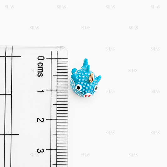 PC04T Blue Puffer Fish 3D Enamel Charm ( 1 pc ) Premium Collectible