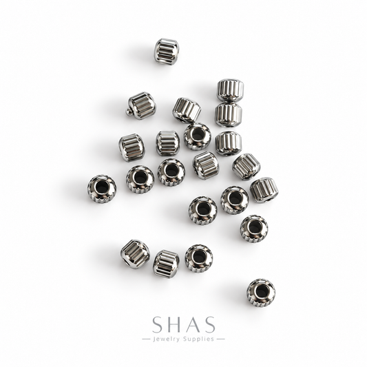 SSB08 Rounded Striped Spacer Bead Silver ( 1 pc ) PVD Plated