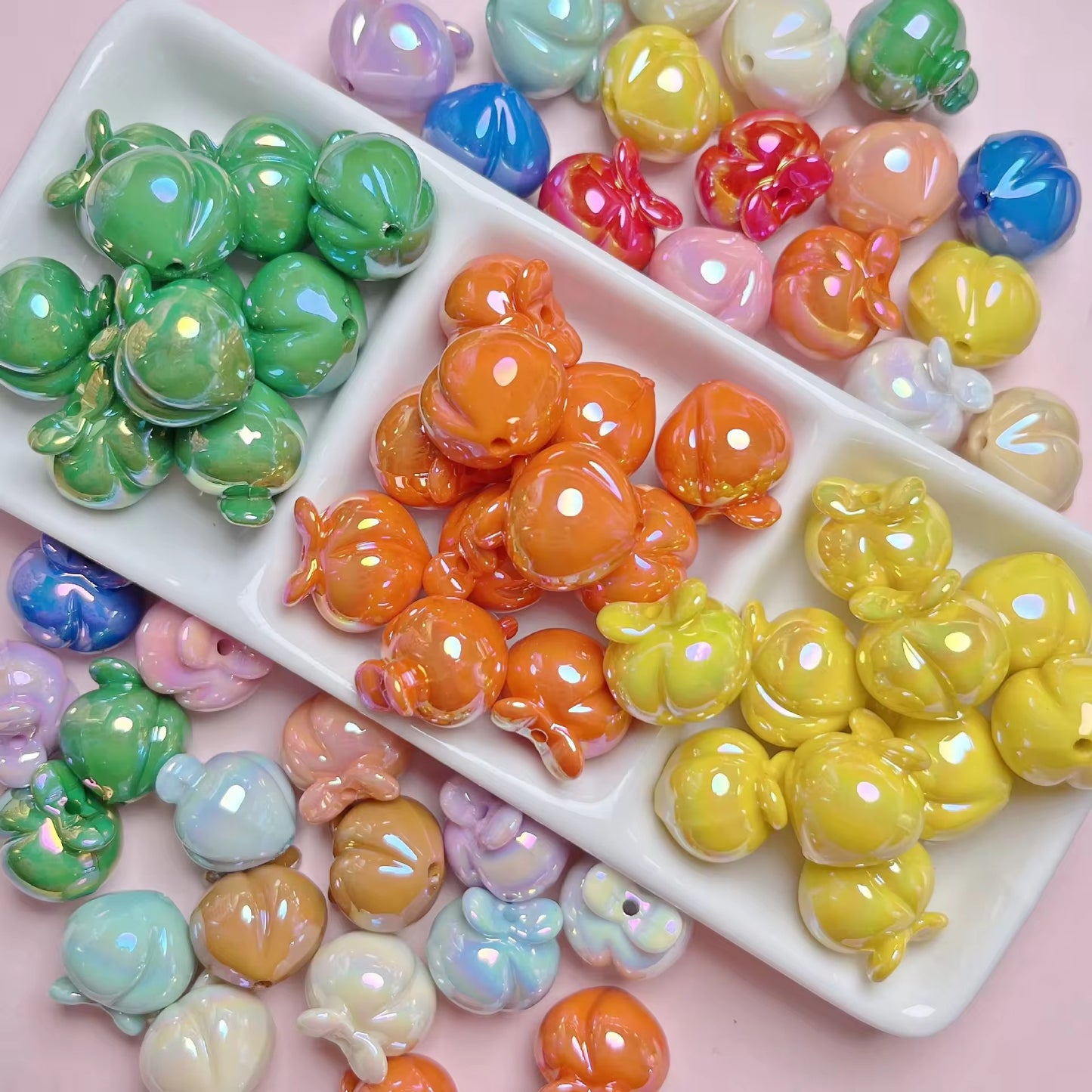 BBB 354 (d) Beige Fruit peach Shiny Bead ( 1 pc ) UV Plated Acrylic ( 16 mm )