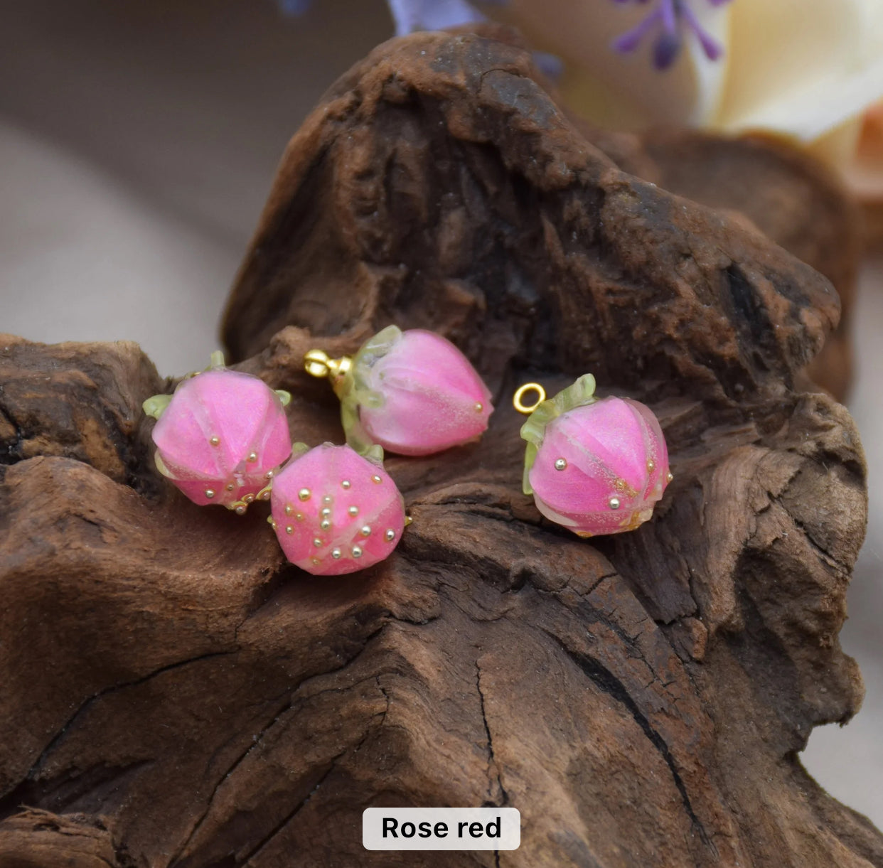 BBB 119 (D) Rose red rose charm ( 1 pc ) Anti tarnish