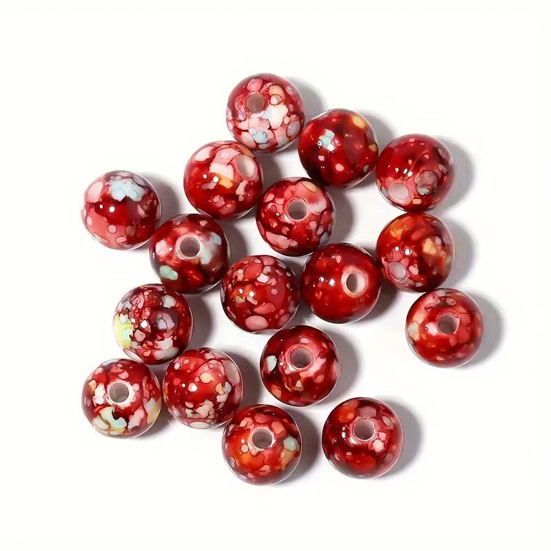 BBB 187 (c) Deep Red Marble pattern Acrylic Bead ( 1 pc ) ( 8 mm )