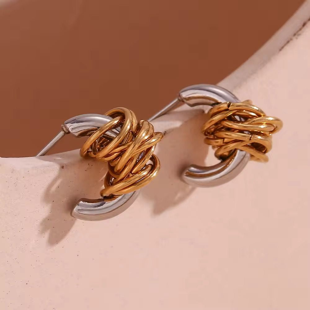 SJ 491 Wrapped C dual tone Earring - premium collection - 18k Gold PVD plated stainless steel - Anti tarnish - Wholesale