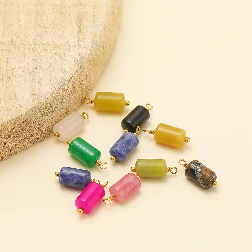 SS 2750 Gemstone Cylinder Pendant 18k Gold plated stainless steel ( 1 pc ) anti tarnish