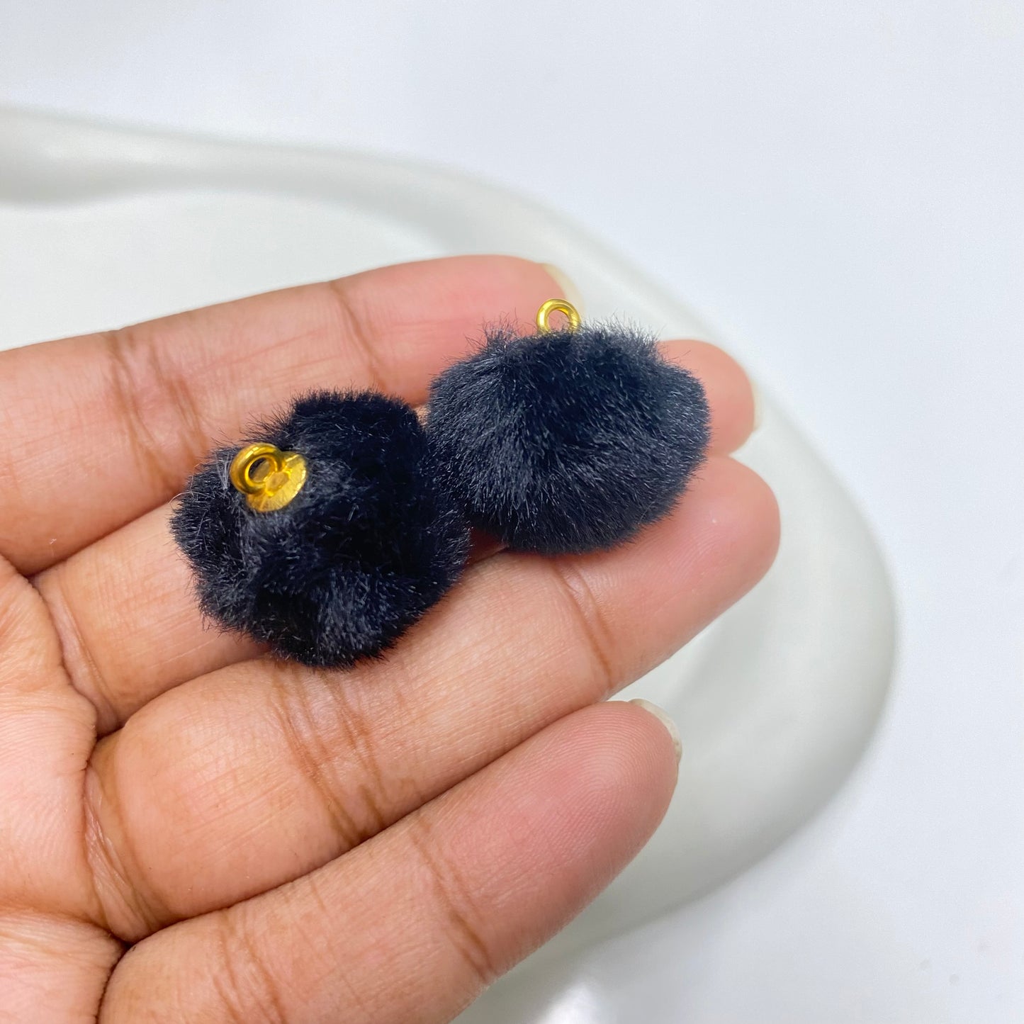PP 1630 Black Fluffy Pom Pom with hook ( 1 pc )