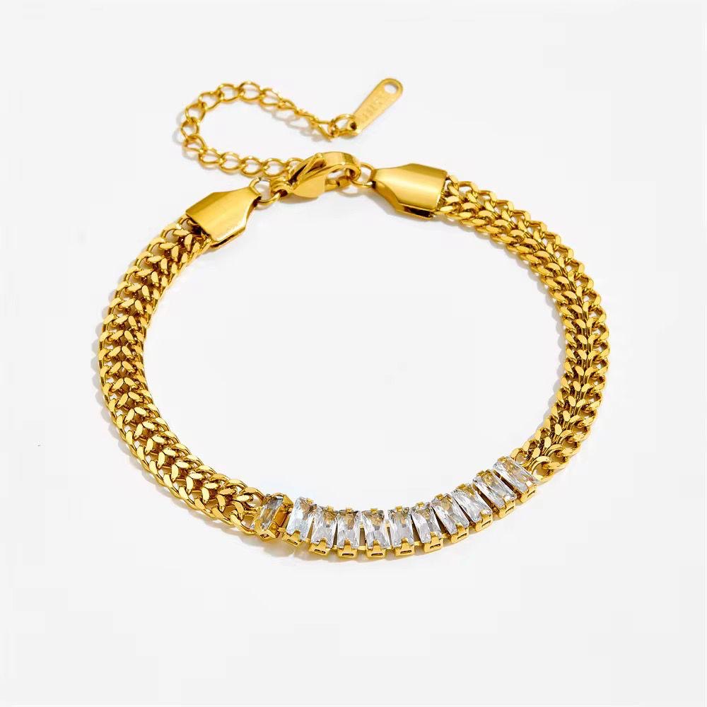 SJ 988 Zircon thick watch chain Modern bracelet - 18k Gold PVD plated stainless steel - Anti tarnish