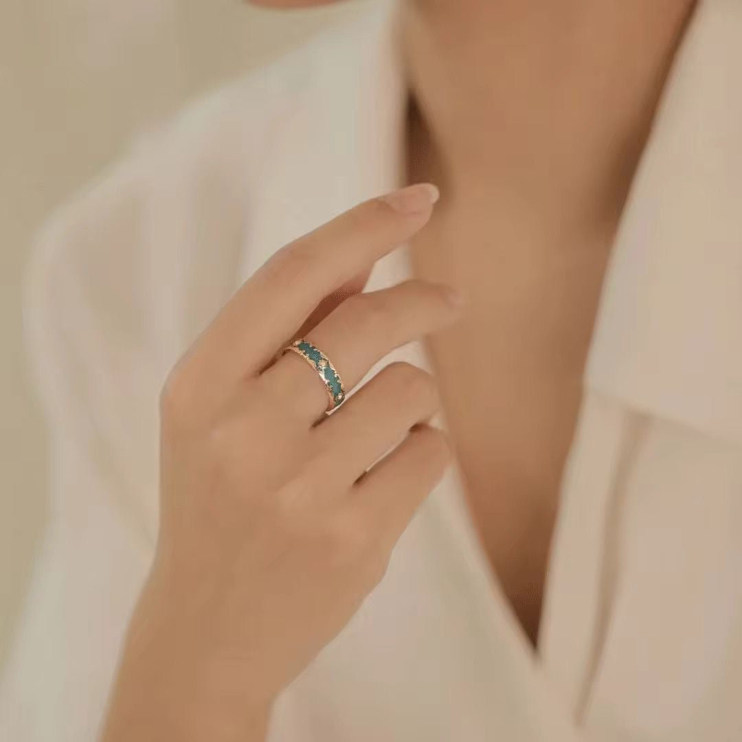 SJ 597 Exquisite zircon Enamel 18k Gold plated Ring adjustable - gold plated Brass - Anti tarnish