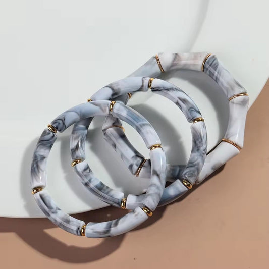 RJ 03 Marble Chunky Bamboo Bracelet Set - Anti tarnish
