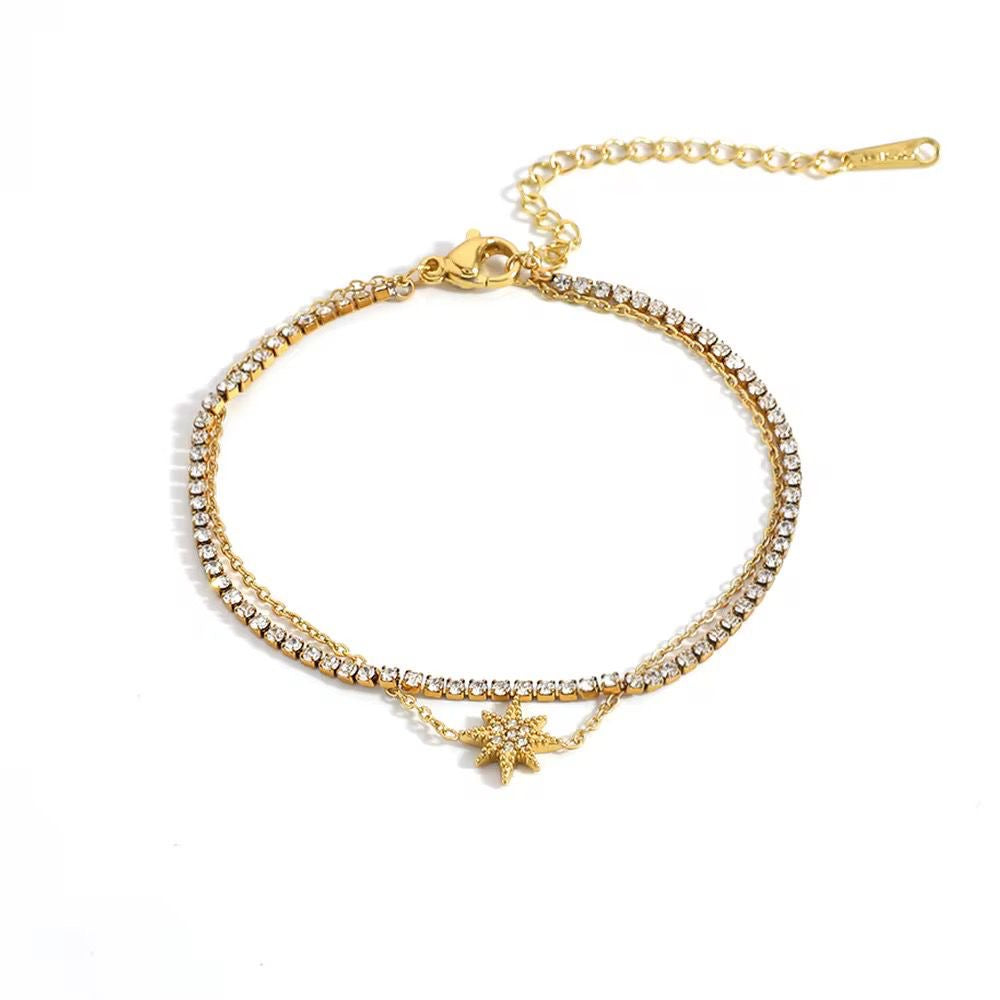 SJ 1126 Zircon double layer dainty bracelet - 18k Gold PVD plated stainless steel - Anti tarnish