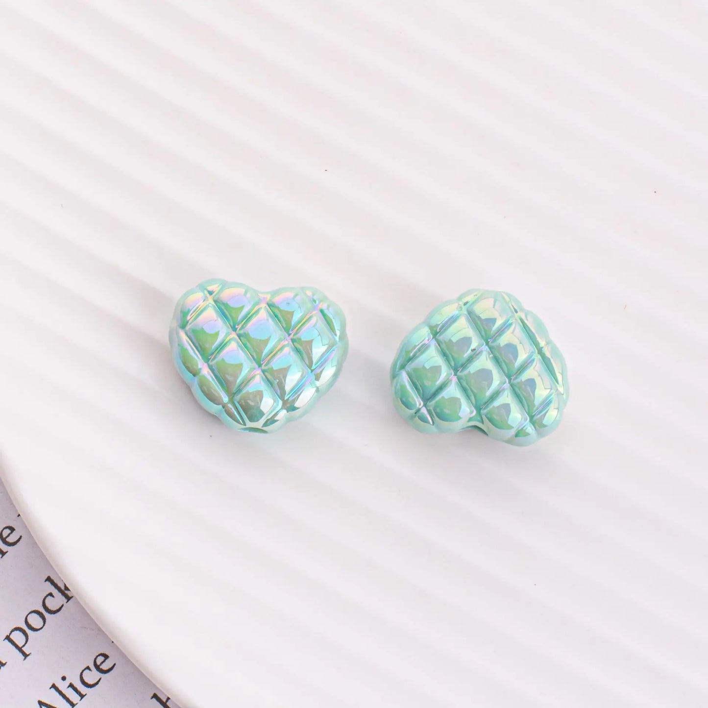 BBB 161 (E) Green Luminous heart uv plated holographic irrediscent Acrylic bead ( 1 pc )