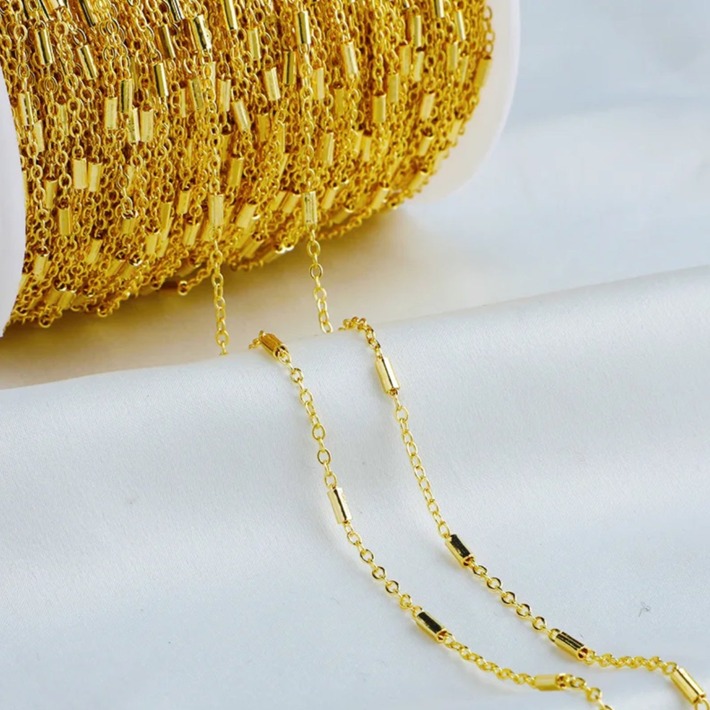 CN 105 14k Tube bar gold plated link chain - per feet - Anti tarnish