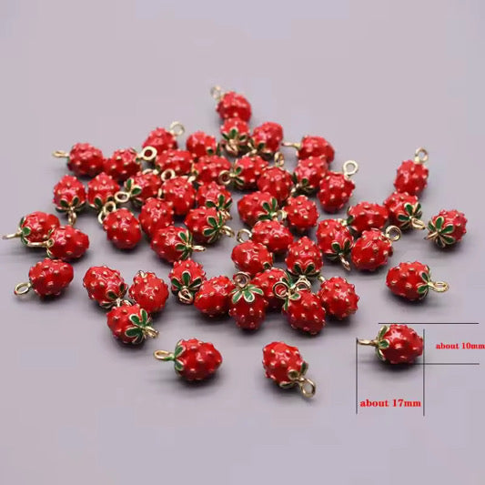 SS 2882 Strawberry Fruit enamel 14k gold plated charm ( 1 pc ) Anti tarnish