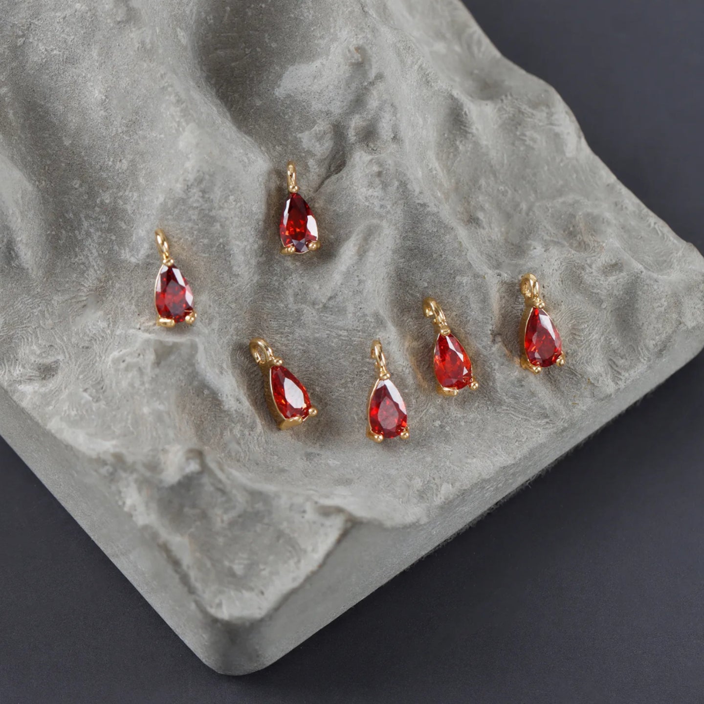BBB 144 (A) Red zircon crystal teardrop charm gold plated- anti tarnish (1PC)
