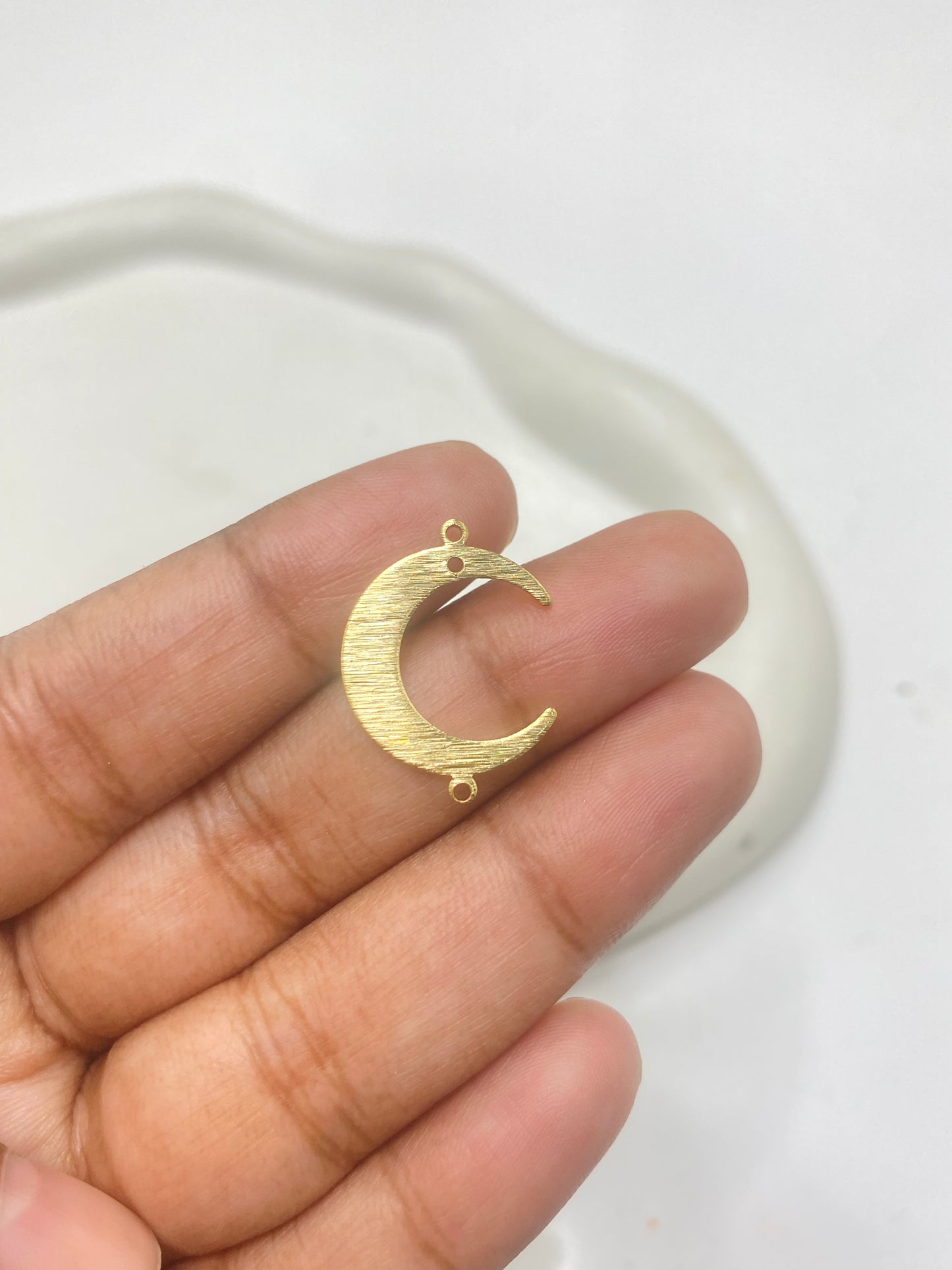BBB 406 (h) Textured Moon Connector charm ( 1 pc ) Raw Brass