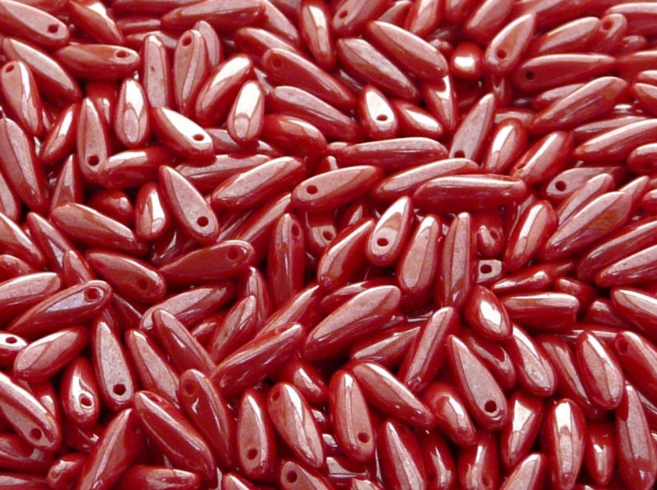 BBB 103 (C) Czech pressed Glass Dagger Beads Opaque Red Coral White Luster - (1PC)