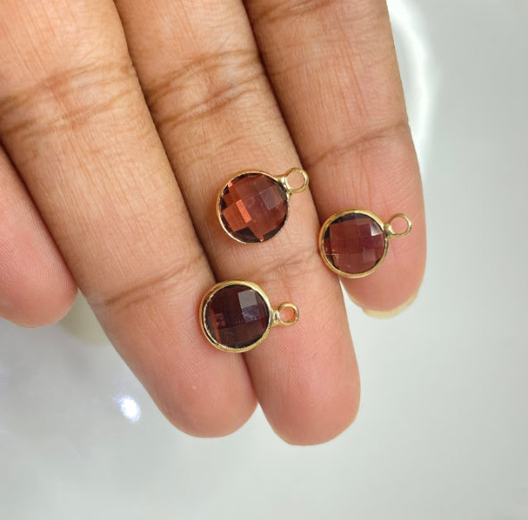 BBB 117 (E) Brown round gold plated crystal charm (1PC)