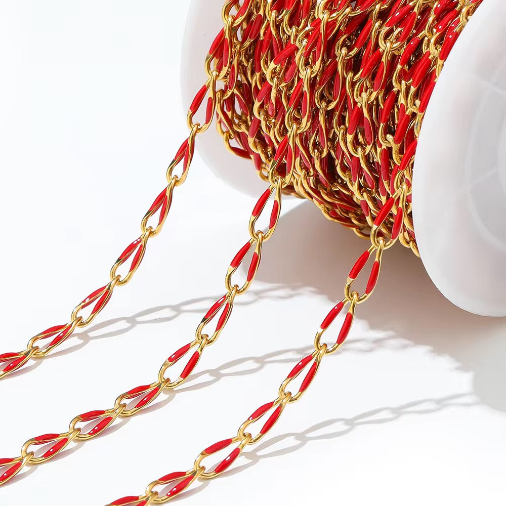 Red Drop oil 3.8 mm wide 18k gold plated Stainless steel chain ( 1 inch ) Anti tarnish