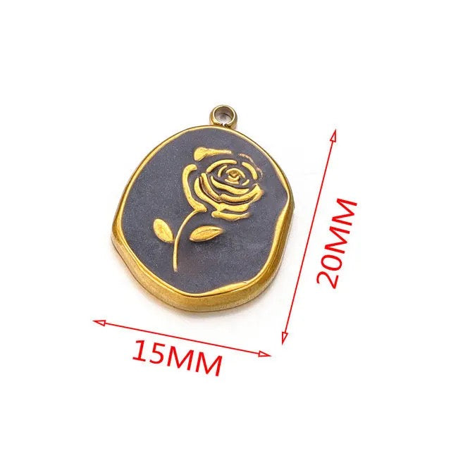 SS 1931 Rose black enamel Stainless steel charm ( 1 pc ) Anti tarnish