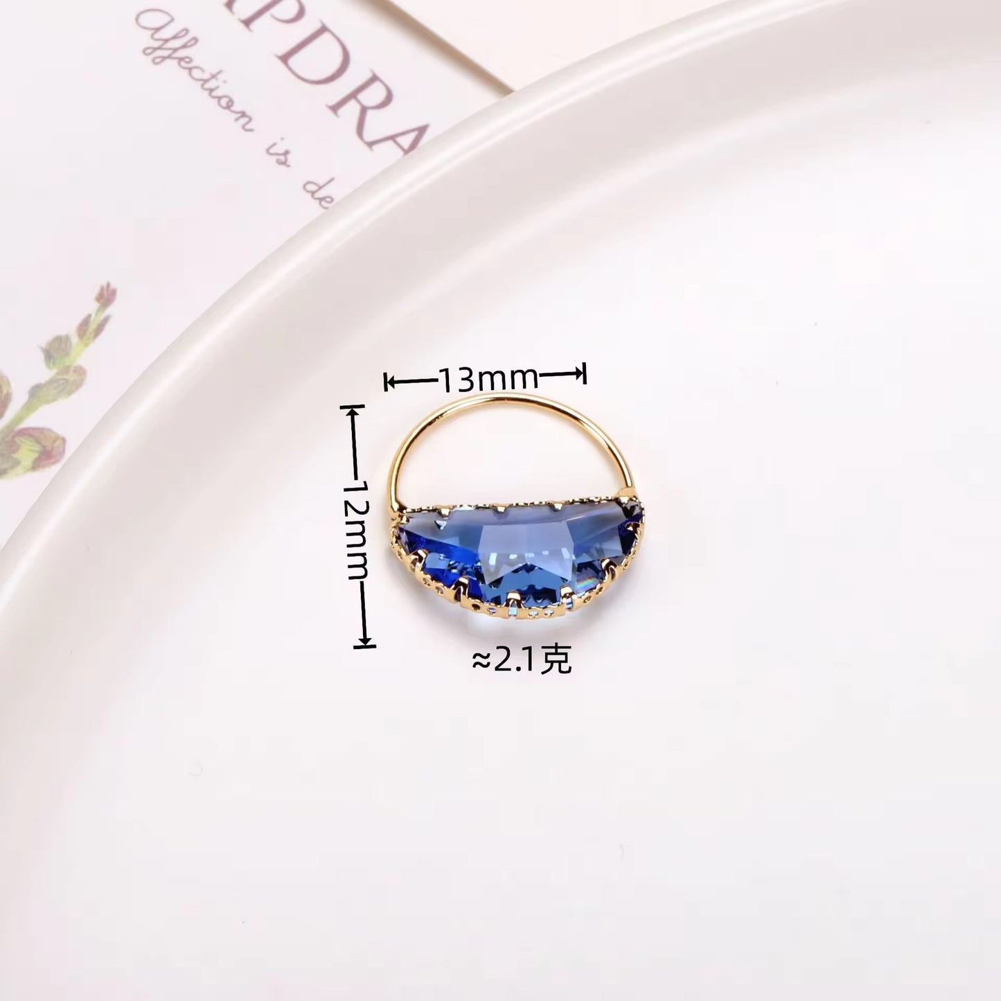 CZ 2579 Dark Purple Half Round glass zircon charm 18k gold plated ( 1 pc ) Anti tarnish