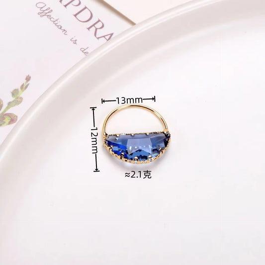 CZ 2581 Orangish Pink Half Round glass zircon charm 18k gold plated ( 1 pc ) Anti tarnish