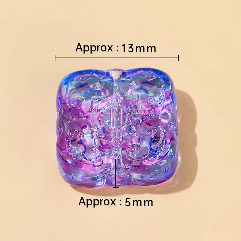 GB 2142 light pink Engraved square glass bead ( 1 pc )
