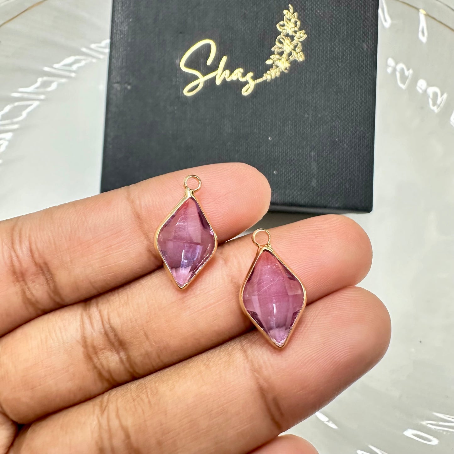 BBB 142 (D ) Light purple Diamond zircon charm ( 1 pc ) Anti tarnish ( 17:9 mm )