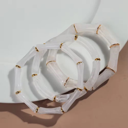 RJ 04 White Marble Chunky Bamboo Bracelet Set - Anti tarnish