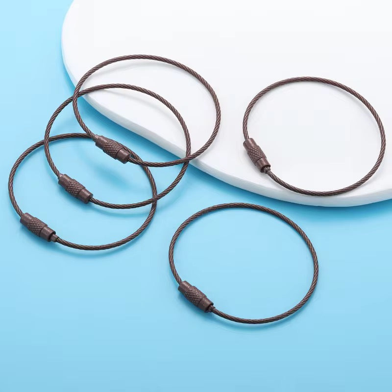 BBB 185 (k) Brown Loop Cable Key Ring Wire Keychain ( 1 pc ) Screw lock Key Ring ( 1.5 * 150 mm ) Stainless steel