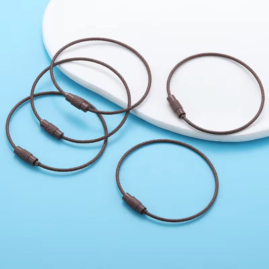 BBB 185 (k) Brown Loop Cable Key Ring Wire Keychain ( 1 pc ) Screw lock Key Ring ( 1.5 * 150 mm ) Stainless steel