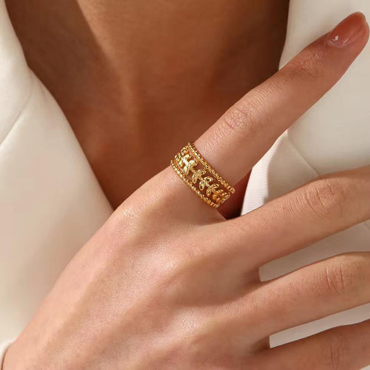 SJ 1079 Leaf Ring adjustable - 18k Gold PVD plated stainless steel - Anti tarnish