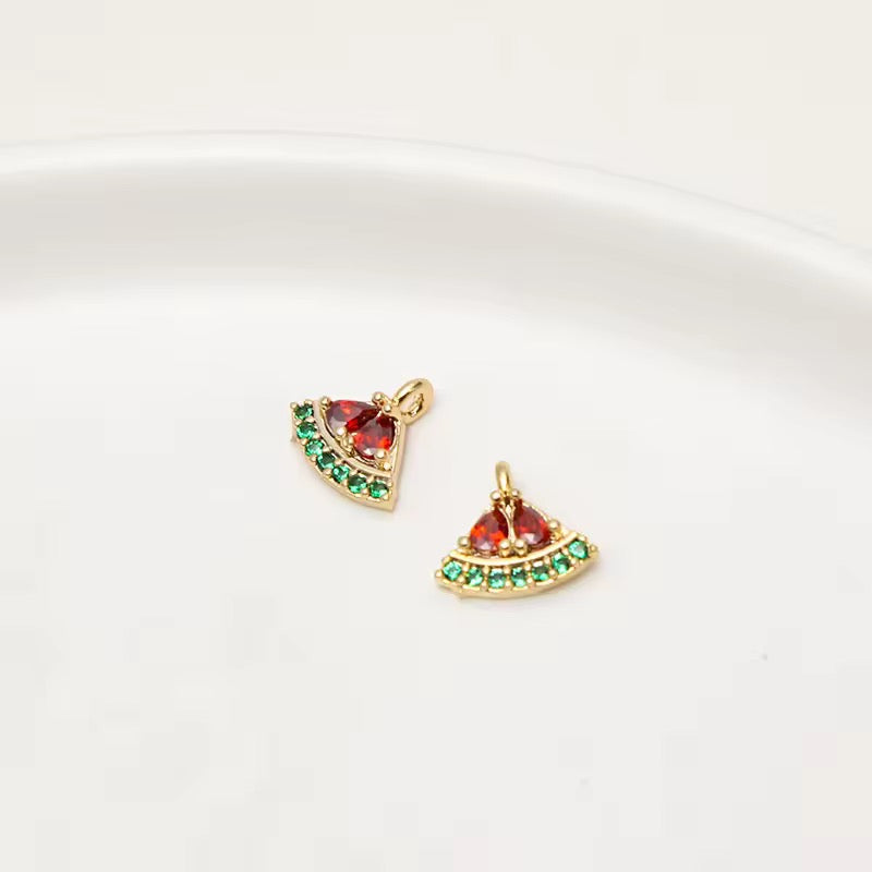 CZ 2155 Watermelon Zircon 14k gold plated charm ( 1 pc ) - anti tarnish