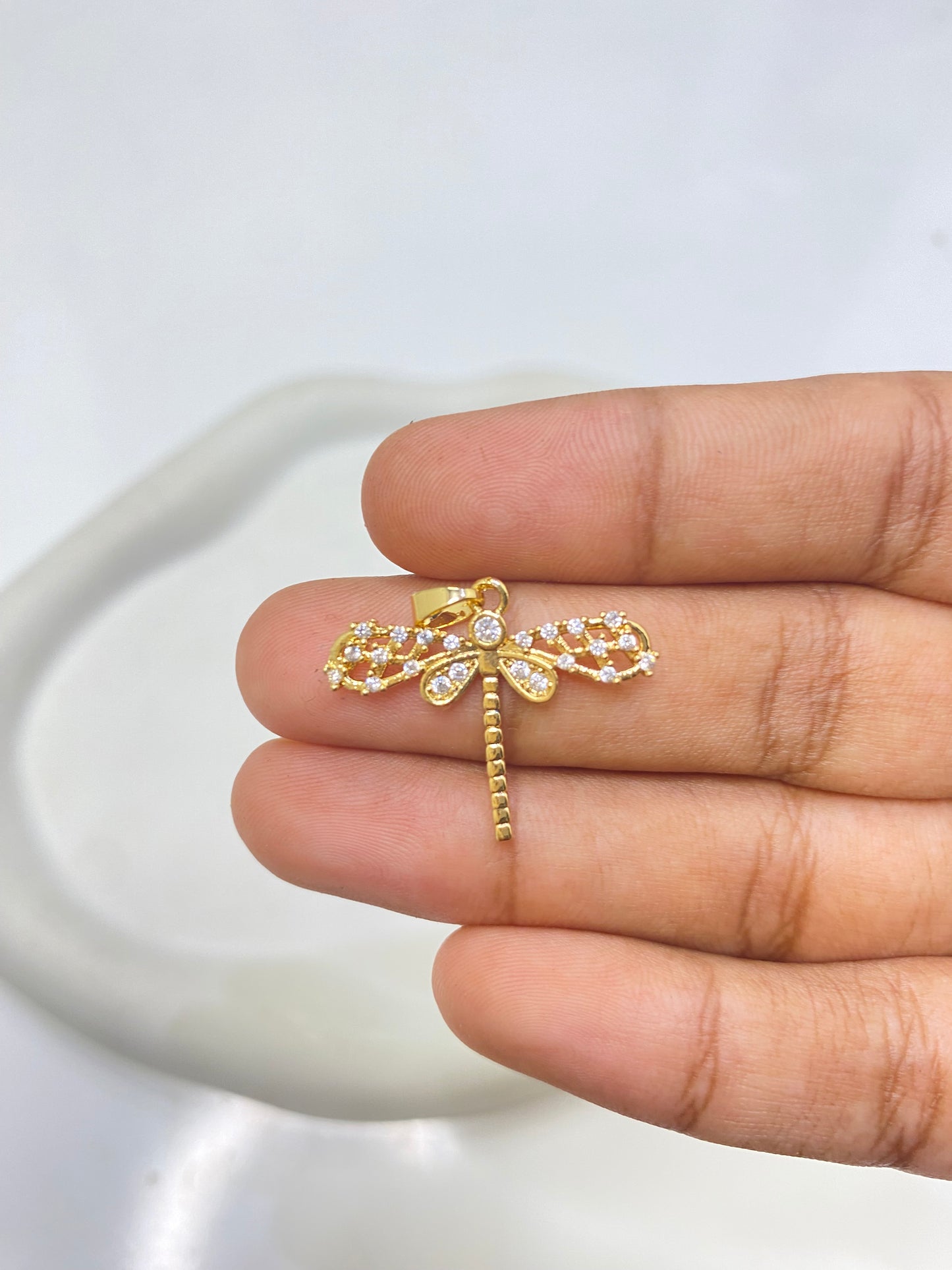SS 2637 Big Dragonfly Pendant CZ Zircon gold plated ( 1 pc ) anti tarnish