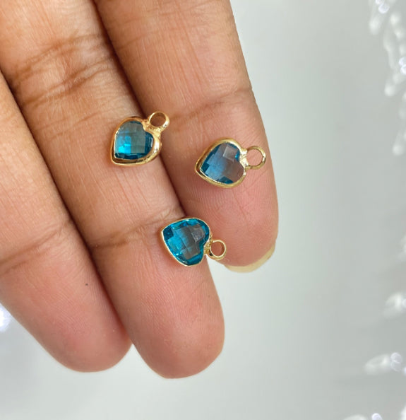 BBB 118 (A) Light blue heart 14k gold plated crystal charm ( 1 pc ) Anti tarnish