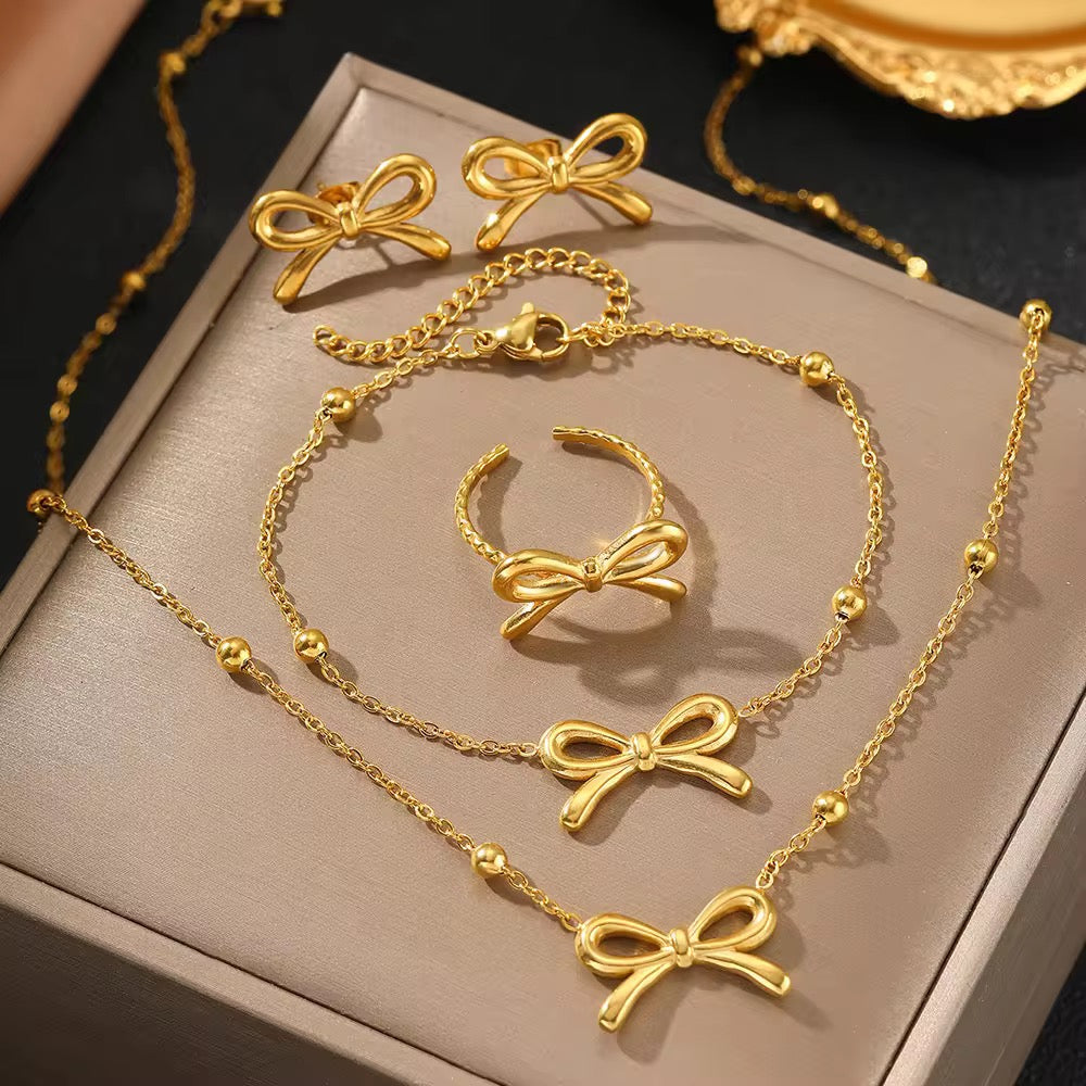 SJ 405 Modern Bow Jewelry Set - 18k Gold PVD plated stainless steel - Anti tarnish - Wholesale