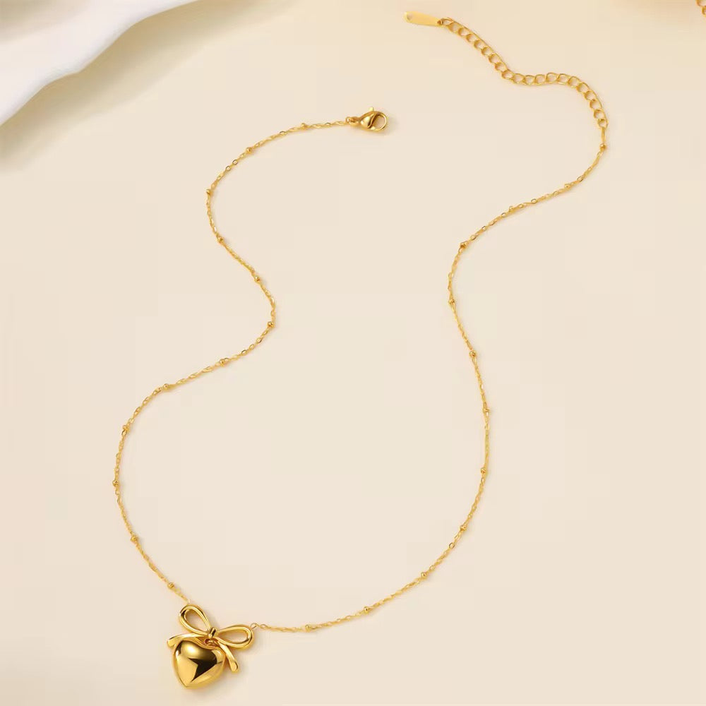 SS 187 Bow heart Necklace - 18k gold plated stainless steel - Anti tarnish - Wholesale