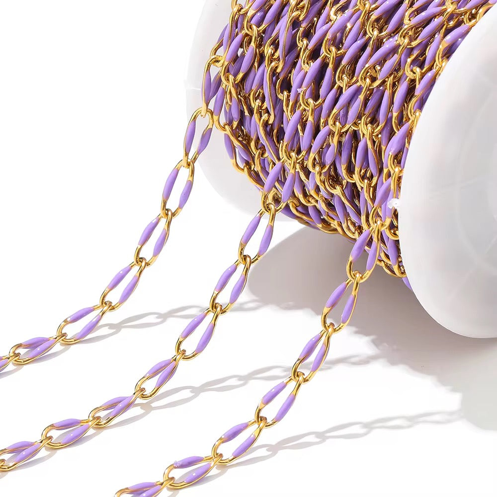 CN 281 Purple Drop oil 3.8 mm wide 18k gold plated Stainless steel chain ( 1 inch ) Anti tarnish