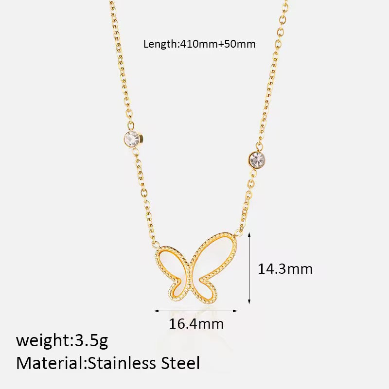 SJ 344 White Butterfly Zircon Necklace - 18k gold plated stainless steel - Anti tarnish - Wholesale