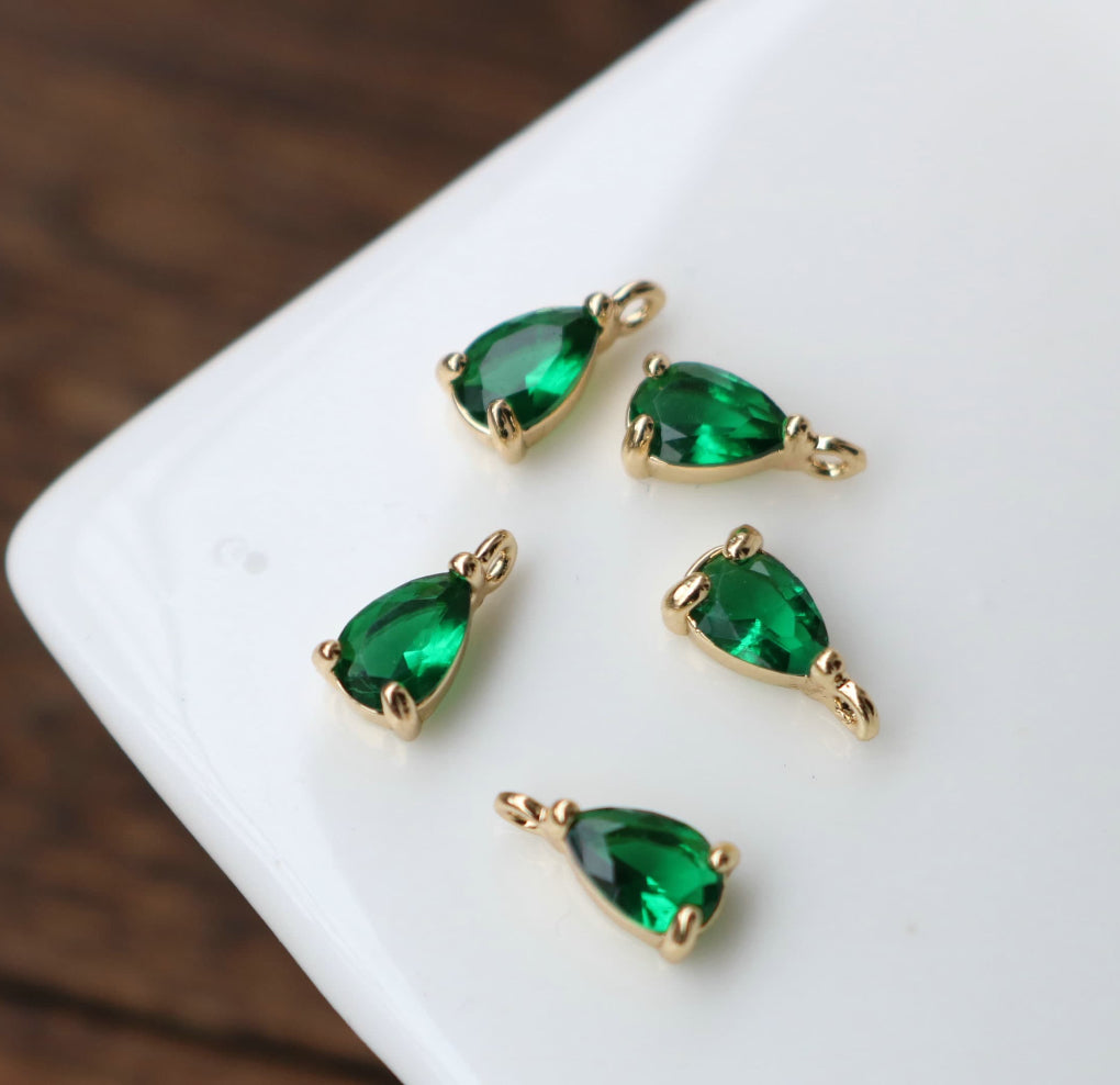 BBB 145 (D) Green teardrop zircon Gold plated charm ( 1 pc ) Anti tarnish ( 6 mm )