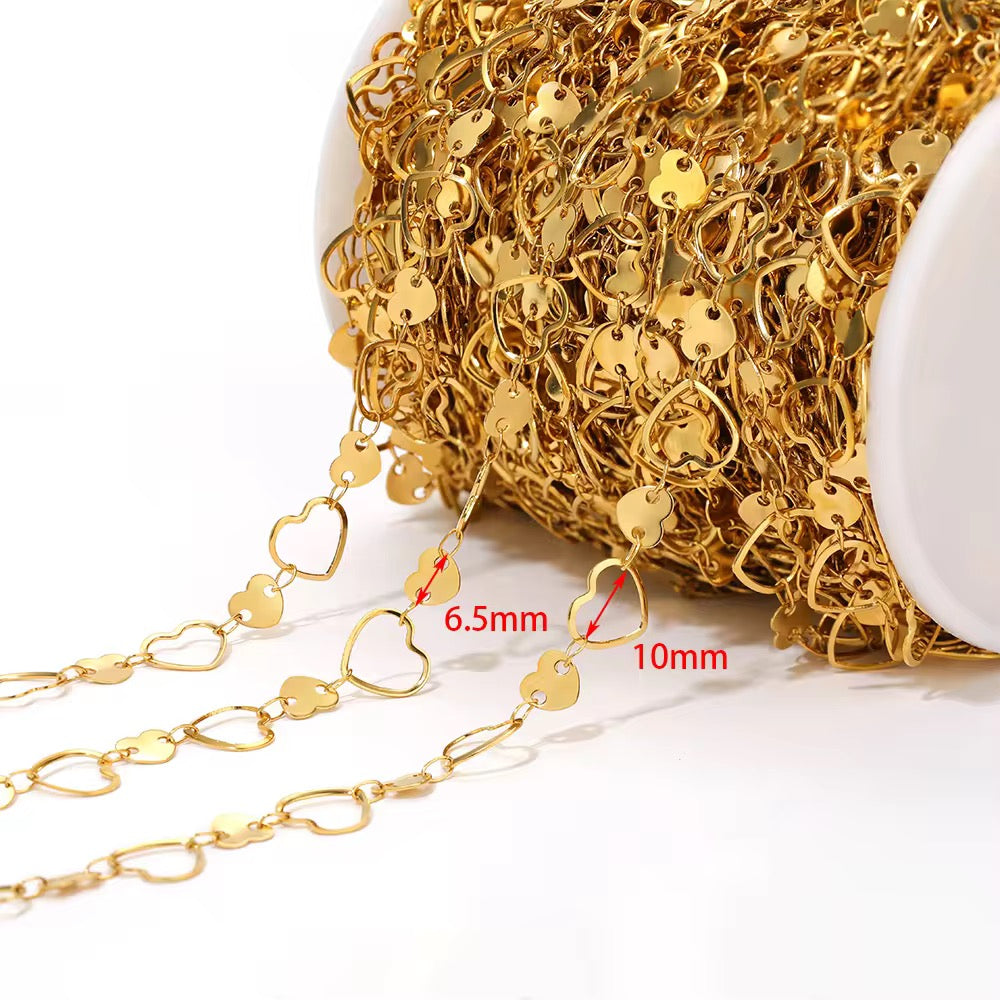 CN 330 Heart Link Chain 18k Gold PVD plated 316 Stainless steel ( 1 feet ) Anti tarnish