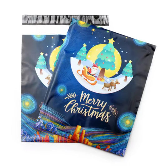 Merry Christmas Poly Mailer Bag - Waterproof & Double Sided - Designer Premium Packaging ( 10:13 inch )