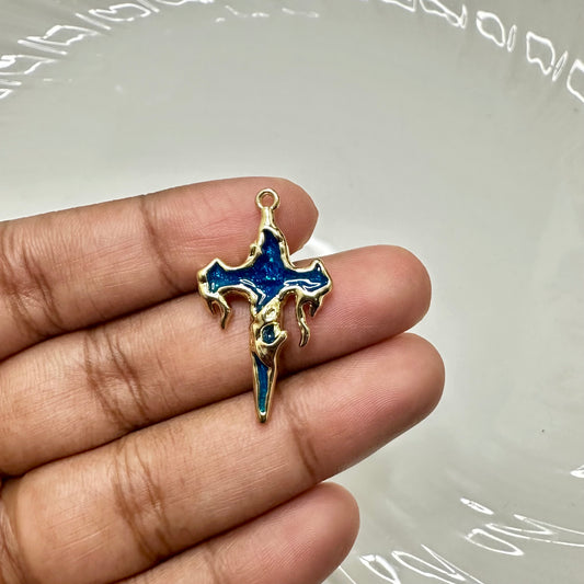 SS 1007 Blue dripping cross 14K gold plated charm ( 1 pc ) Tarnish Resistant ( 18:30 mm )